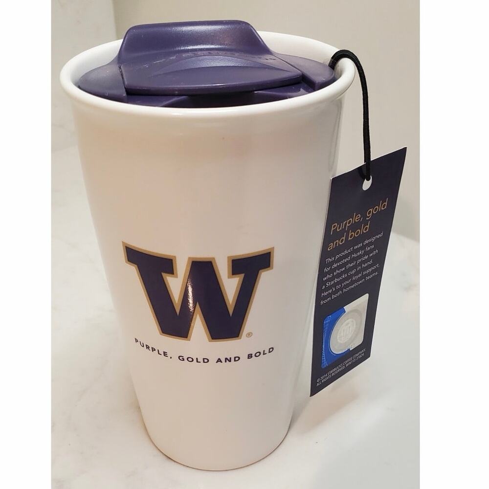 NEW 2014 Starbucks University of Washington Ceramic Travel Tumbler  12os Huskies